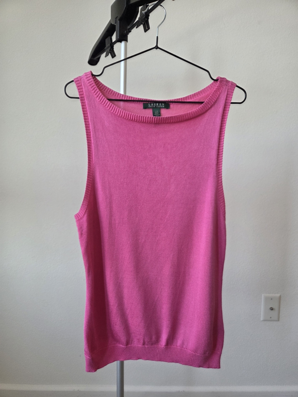 Lauren Ralph Lauren Hot Pink Scoop Neck Knit Tank Top Size L